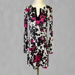Diane von Furstenberg ‘Reina’ Long-Sleeve 100% Silk Mini Dress in B&W Abstract 2
